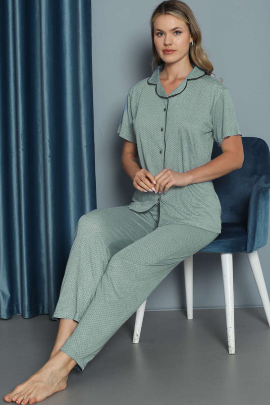 Mini Polka Dot Short Sleeve Pajama Set Aqua Green