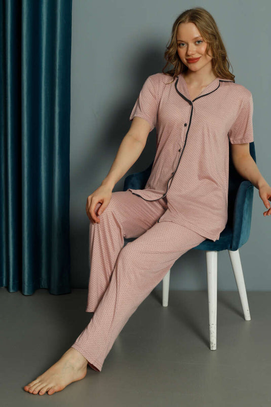 Mini Polka Dot Short Sleeve Pajama Set Kitten Mouth