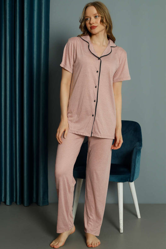 Mini Polka Dot Short Sleeve Pajama Set Kitten Mouth