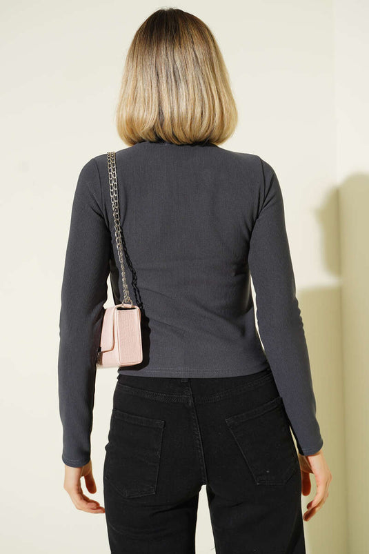 Mini Blouse with Scattered Stones, Smoke Grey