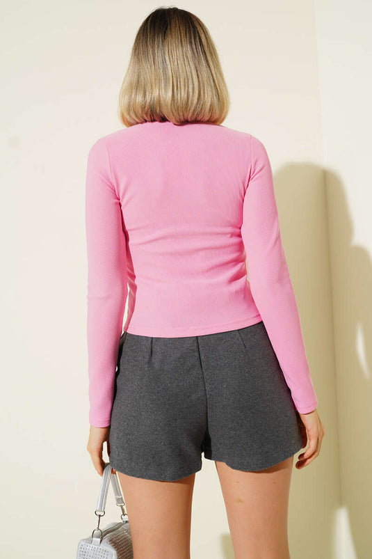 Mini camicetta rosa con pietre sparse