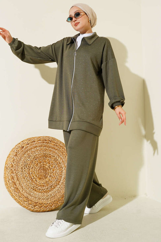 طقم حجر صغير مرشوشة من قطعتين كاكي