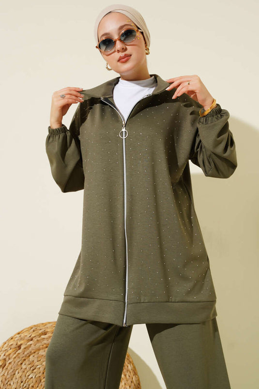 طقم حجر صغير مرشوشة من قطعتين كاكي