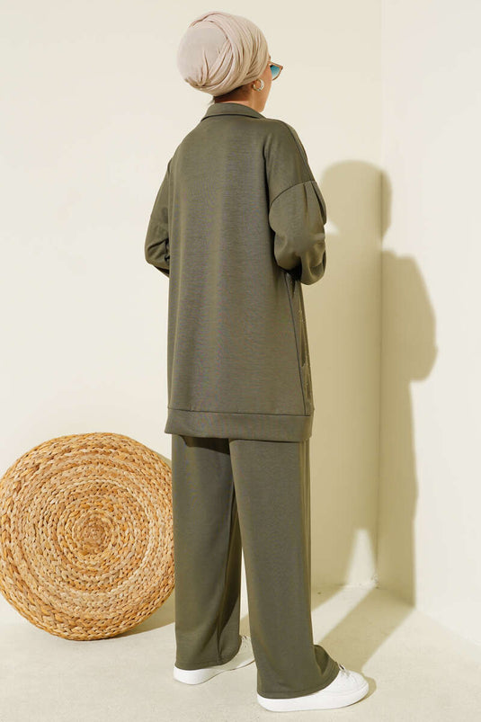 طقم حجر صغير مرشوشة من قطعتين كاكي