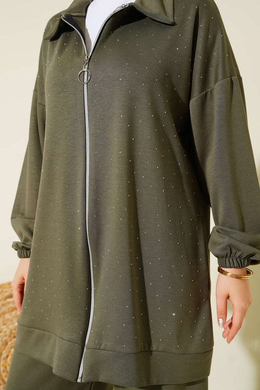 طقم حجر صغير مرشوشة من قطعتين كاكي