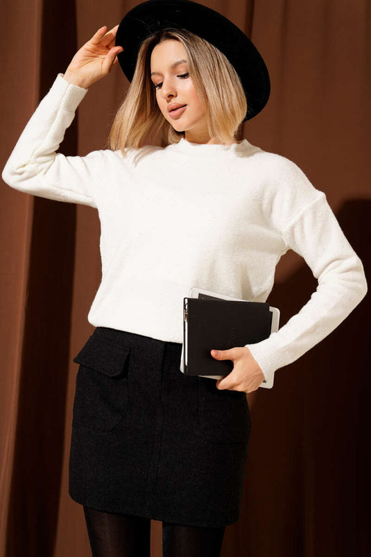 Mini Simli Triko Kazak Ekru