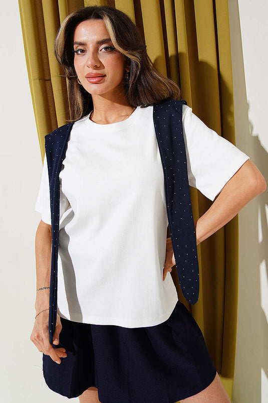 Mini Taş Atkılı T-shirt Lacivert