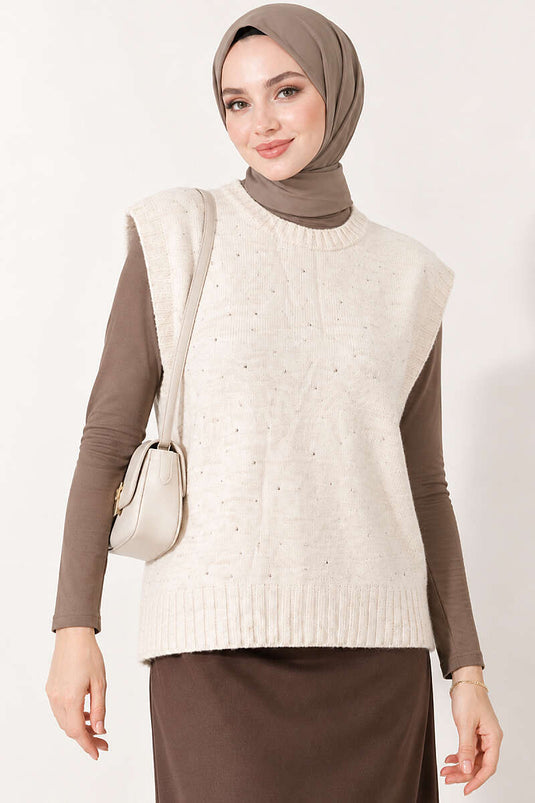 Pull En Maille Mini Orné Beige