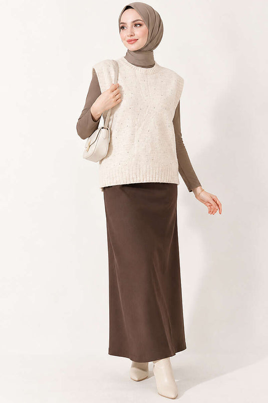 Pull En Maille Mini Orné Beige