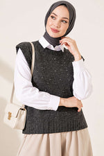 Pull En Maille Mini Orné Gris Fumé