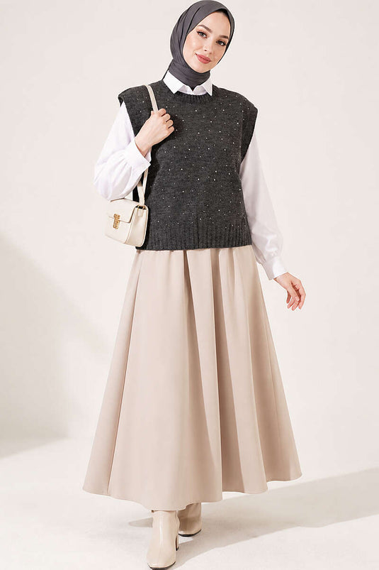 Pull En Maille Mini Orné Gris Fumé