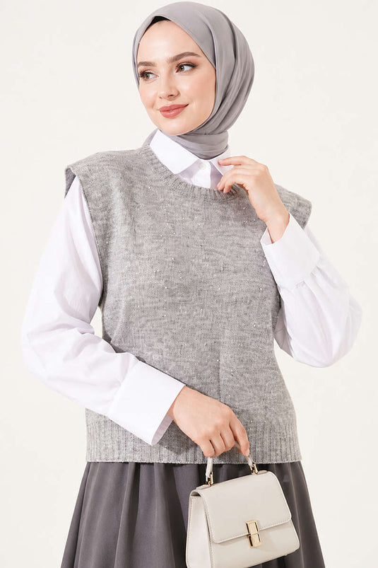 Pull En Maille Mini Orné Gris