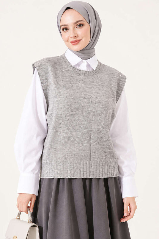 Pull En Maille Mini Orné Gris