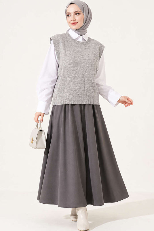 Pull En Maille Mini Orné Gris