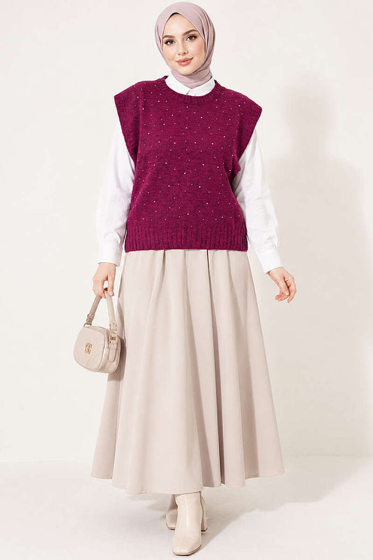 Mini Gestrickter Pullover Mit Steinchen In Magenta