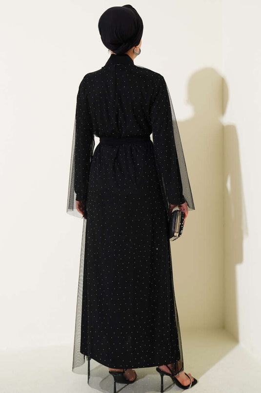 Mini Abaya ornée de pierres noires