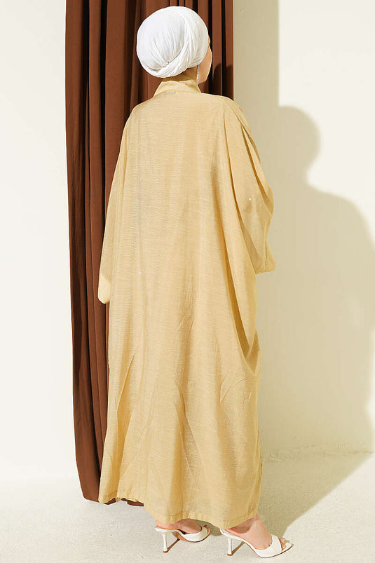 Mini Taşlı Abaya Takım Yağ Yeşili