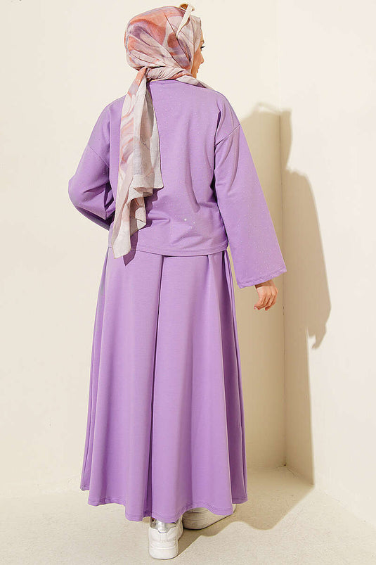 Mini Stone-Embellished Blouse and Skirt Set Loyşa Lilac