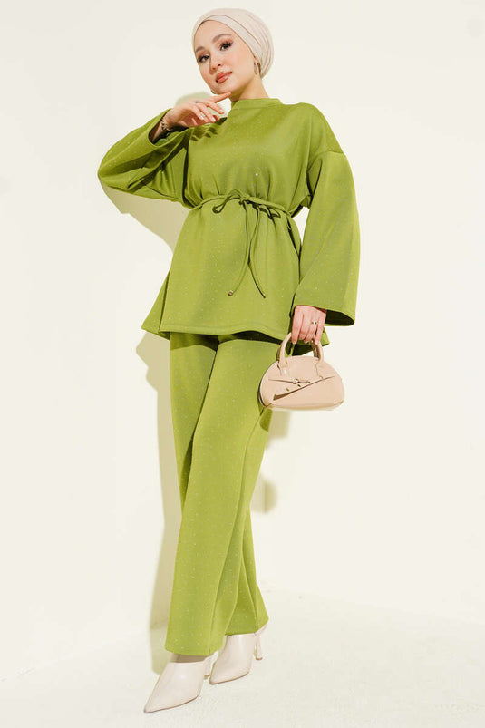 طقم غوص صغير من قطعتين مزود بحبل وحزام بلون أخضر فستقي