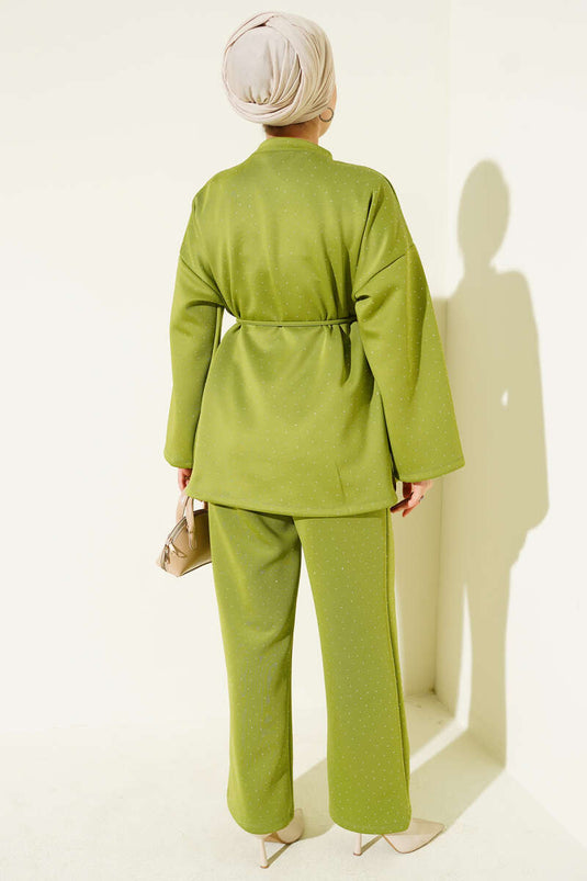 طقم غوص صغير من قطعتين مزود بحبل وحزام بلون أخضر فستقي