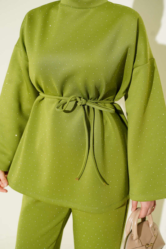 طقم غوص صغير من قطعتين مزود بحبل وحزام بلون أخضر فستقي