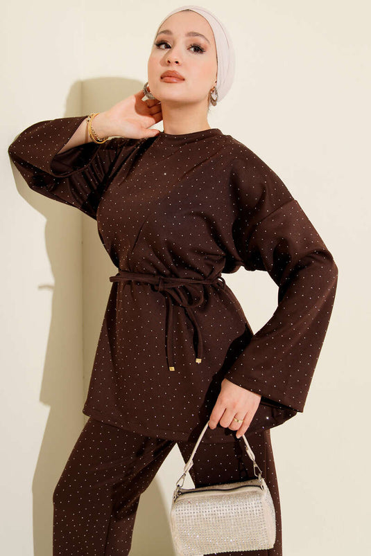 طقم غوص صغير من قطعتين مزود بحبل وحزام، لون بني