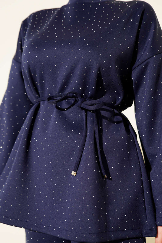 بدلة غوص صغيرة من قطعتين مزودة بحزام وحبل حجري، لون أزرق داكن