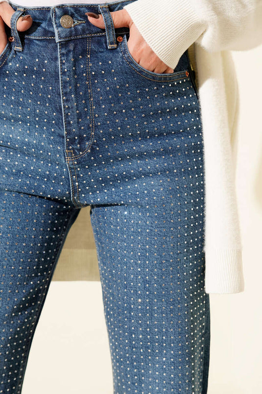 Pantalon en jean mini orné de détails, bleu