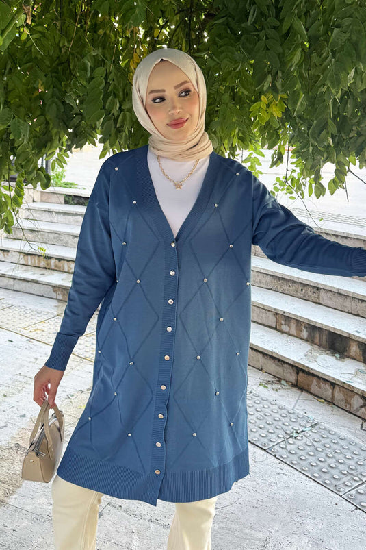 Cardigan Mini Merserize Ricamato Indigo