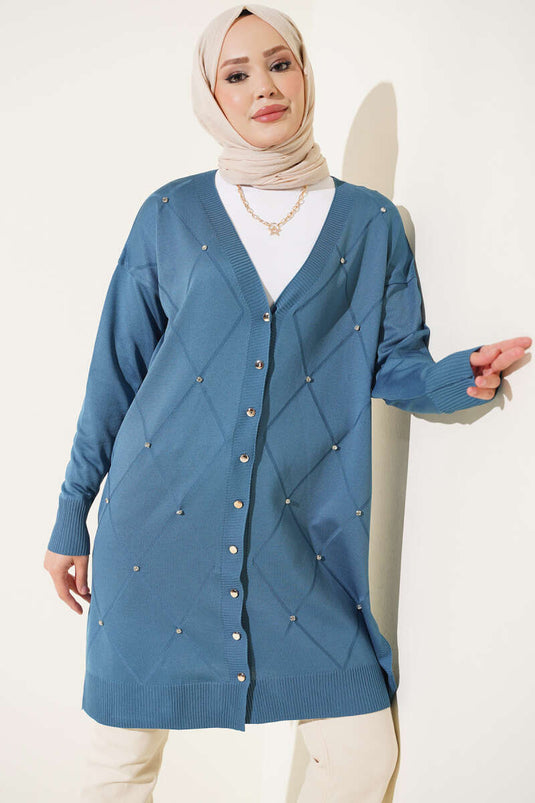 Cardigan Mini Merserize Ricamato Indigo
