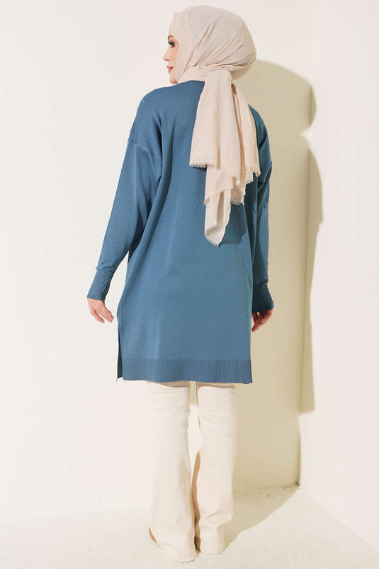 Cardigan Mini Merserize Ricamato Indigo