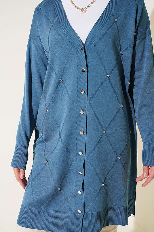Cardigan Mini Merserize Ricamato Indigo