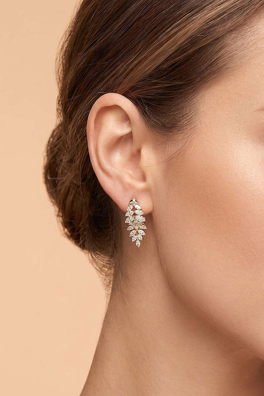 Mini Stone Leaf Earrings Gold