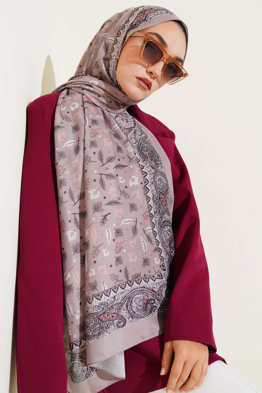 Mini Yaprak Desenli Şal Vizon