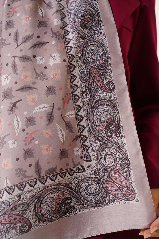 Mini Yaprak Desenli Şal Vizon