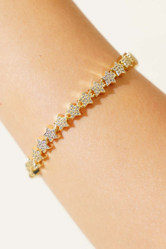 Mini Yıldızlı Taşlı Bileklik Gold