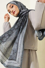 Écharpe Douce À Motif Floral Mini En Gris Fumé