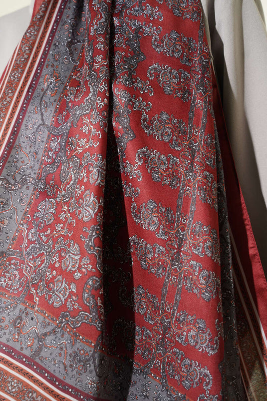 Small Flower Pattern Soft Shawl Brick Red