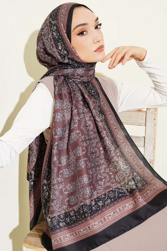 Mini Flower Patterned Soft Shawl Black Brown