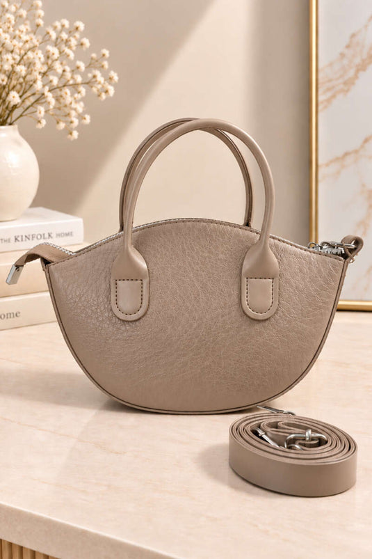 Minimal Oval Askılı Çanta Bej