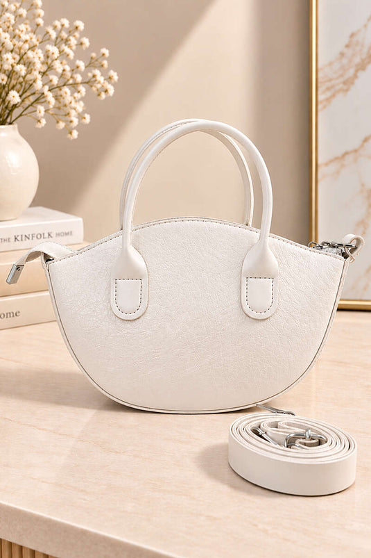 Minimal Oval Askılı Çanta Beyaz