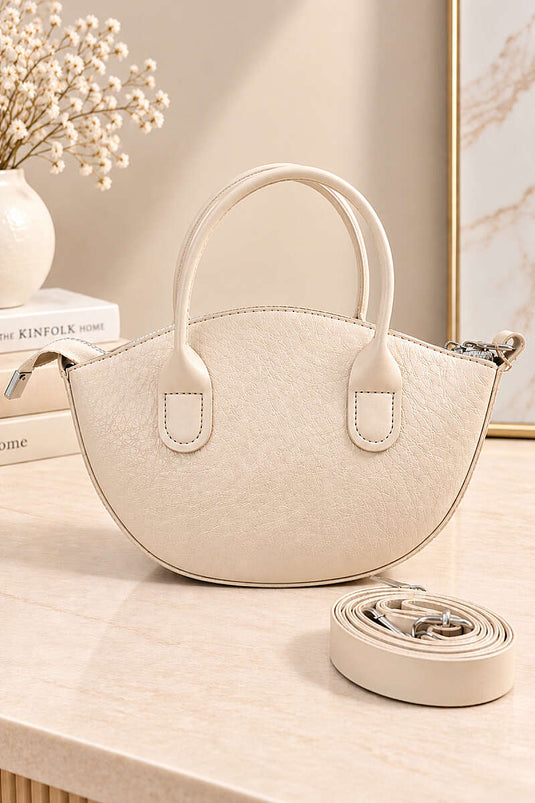 Minimal Oval Askılı Çanta Krem
