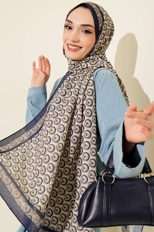 MK Pattern Lina Shawl Navy Blue