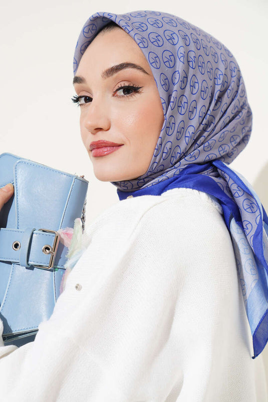 MK Pattern Soft Scarf Gray Navy Blue