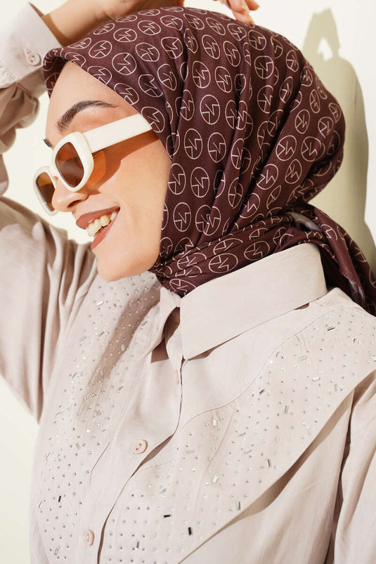 MK Desen Soft Eşarp Koyu Kahve