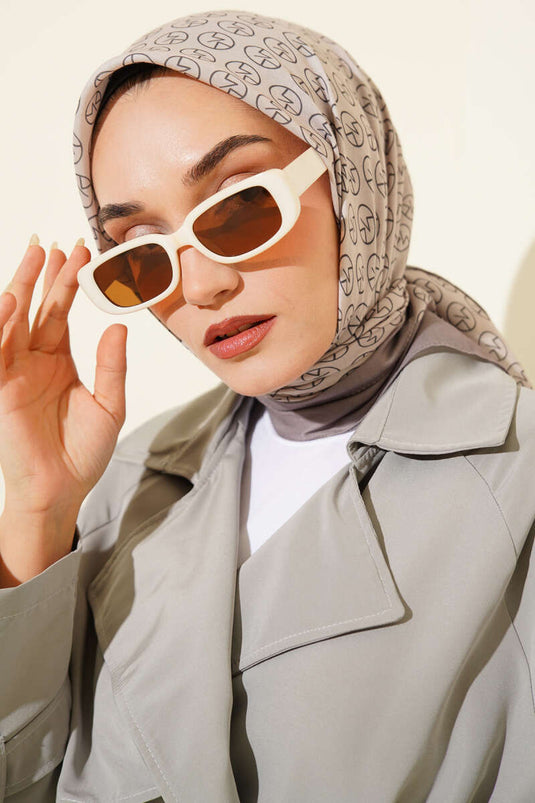 MK Patterned Soft Scarf In Sand Beige