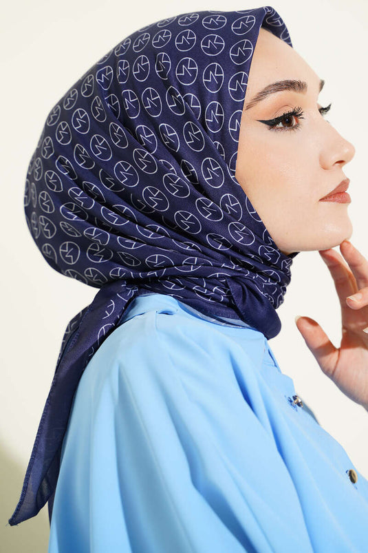 MK Desen Soft Eşarp Lacivert