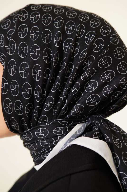 MK Pattern Soft Scarf Black and White