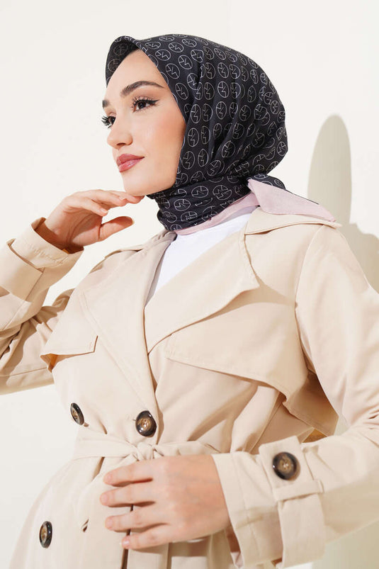 MK Pattern Soft Scarf Black Salmon