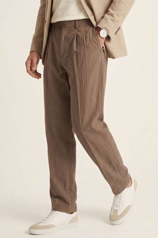 Modal Striped Loose Men's Pants Brown